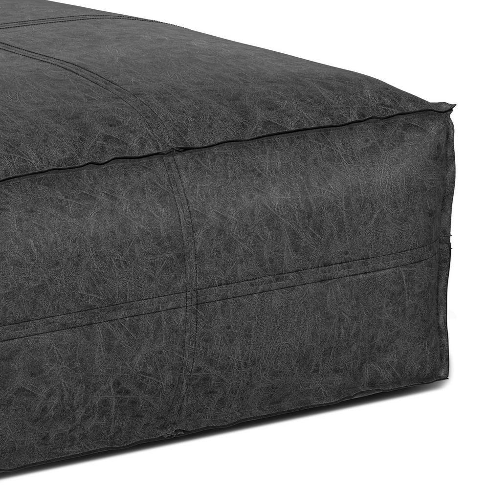 Brody Boho Square Pouf in Distressed Black Vegan Faux Leather