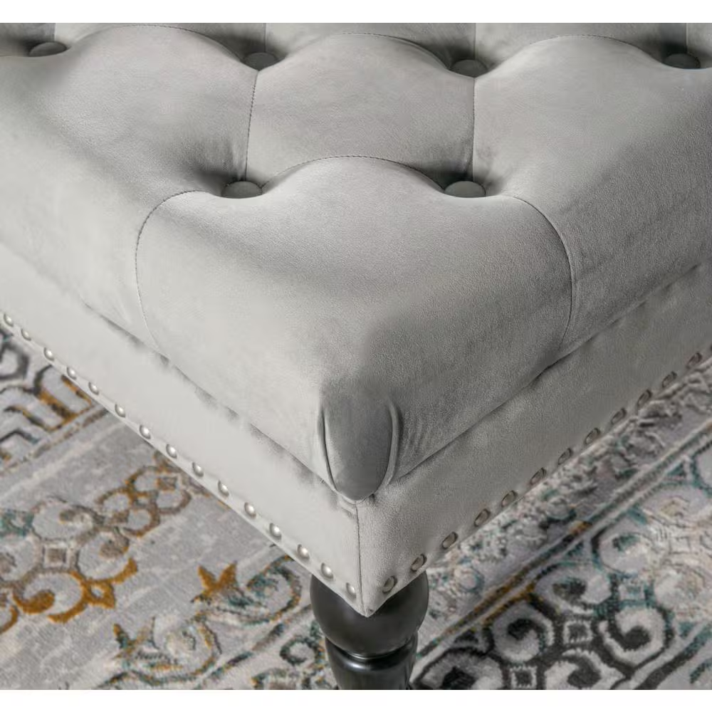 Isabelle Gray Velvet Tufted Square Accent 34.6 In. Ottoman