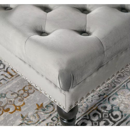 Isabelle Gray Velvet Tufted Square Accent 34.6 In. Ottoman
