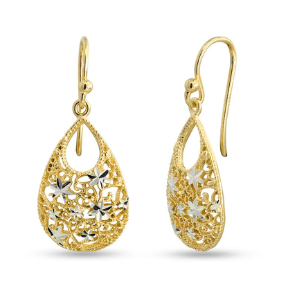 925 Sterling Silver Yellow-Gold Plated Hypoallergenic Diamond-Cut Turkish Drop D