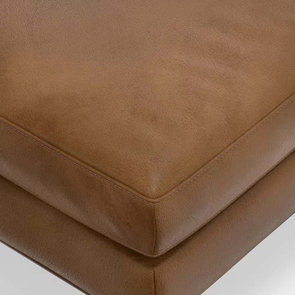 Morrison 49 In. Genuine Leather Large Rectangular Ottoman in Caramel Brown Genui