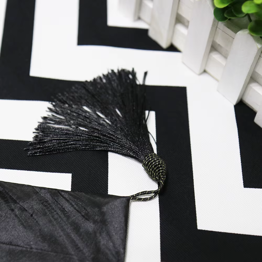 Chic Black and White Striped Table Runner with Tassels for Home Decor