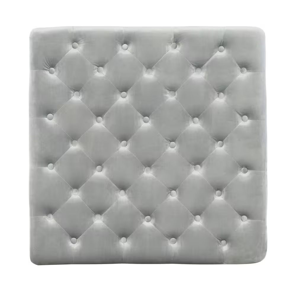 Isabelle Gray Velvet Tufted Square Accent 34.6 In. Ottoman