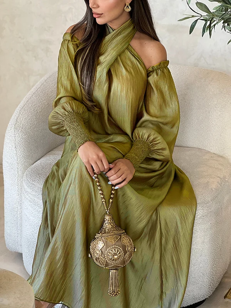 Modigirl Elegant Plus Size Maxi Dress with Puff Sleeves for Women 2025