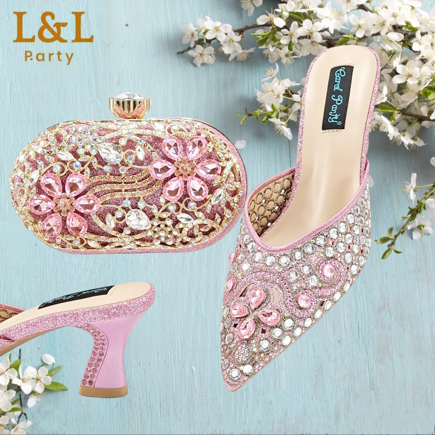 Fashion Nigeria Design Rhinestone-Encrusted Sex Ladies Shoes and Bag High Heels 