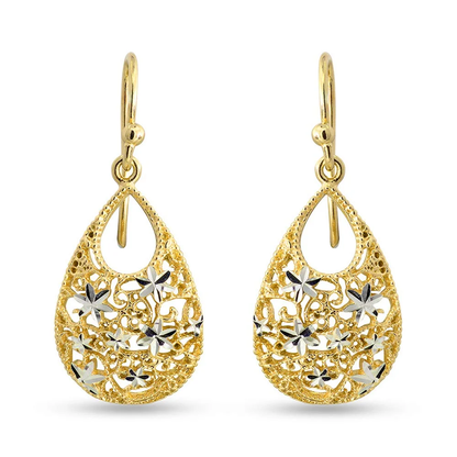 925 Sterling Silver Yellow-Gold Plated Hypoallergenic Diamond-Cut Turkish Drop D