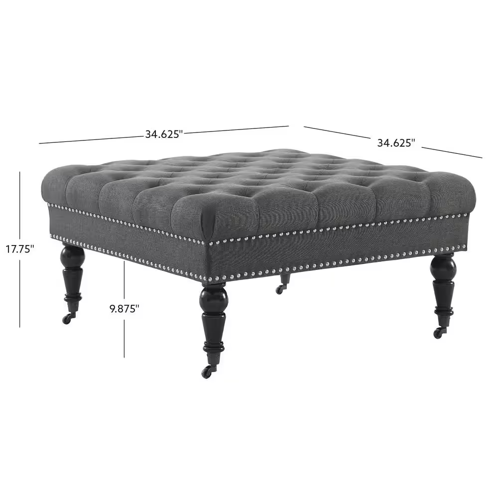 Isabelle Charcoal Gray Polyester Fabric Tufted Square Accent 34.6 In. Ottoman