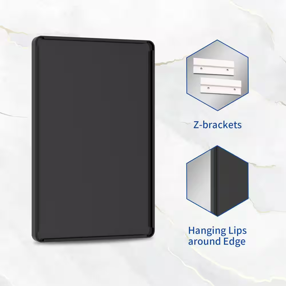 32 In. W X 40 In. H Rectangular Aluminum Alloy Framed Rounded Modern Black Wall 