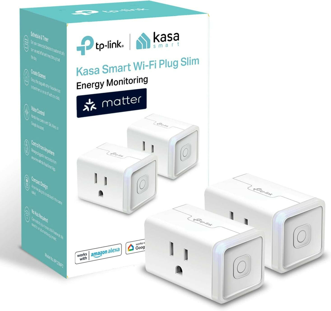 Kasa Matter Smart Plug W/ Energy Monitoring, Compact Design, 15A/1800W Max, Super Easy Setup, Works with Apple Home, Alexa &amp; Google Home, UL Certified, 2.4G Wi-Fi Only, White, KP125M (2-Pack)
