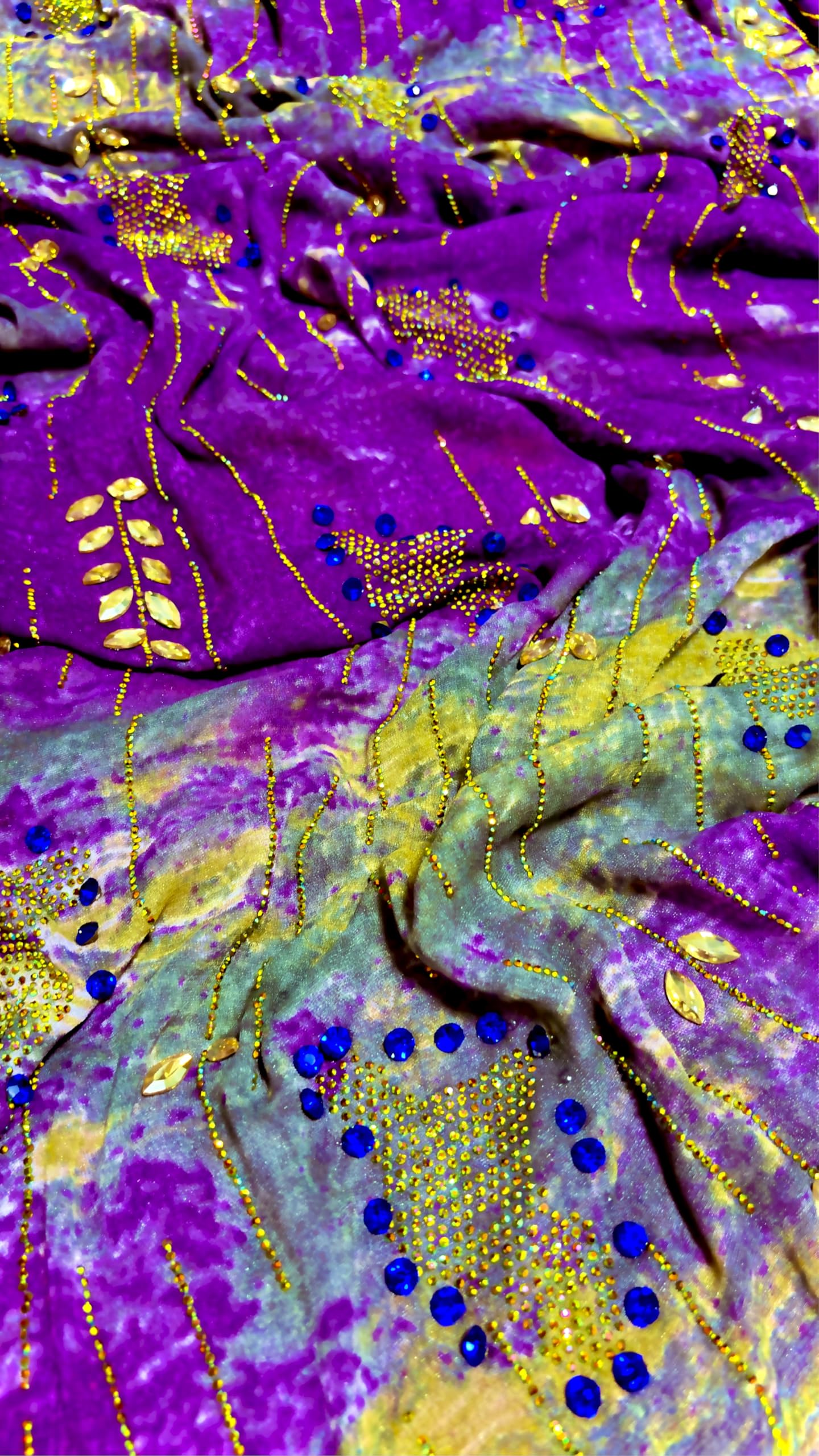Luxury Indian Embroidered Chiffon Fabric - Purple with Gold Embroidery - Soft Lightweight Bridal &amp; Designer Wear Fabric for Dresses, Dupattas &amp; Crafts - 1 Yard