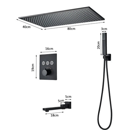Rozin Matte Black Thermostatic Shower Faucet Concealed Install Bathroom Faucets Ceiling Rainfall Big Size Head Shower Mixer Tap