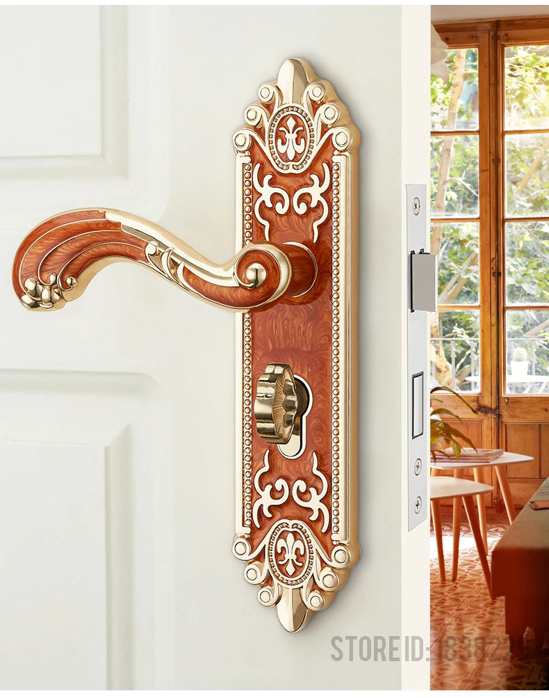 KA European Style Gold Door Locks with Keys Door Handle Ivory White Security Entrance Door Lock Mute Anti-theft Door Hardware