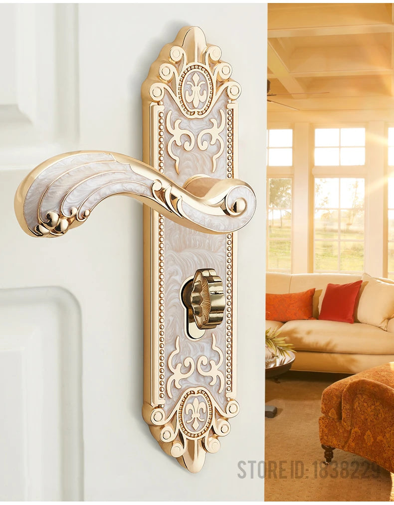 KA European Style Gold Door Locks with Keys Door Handle Ivory White Security Entrance Door Lock Mute Anti-theft Door Hardware