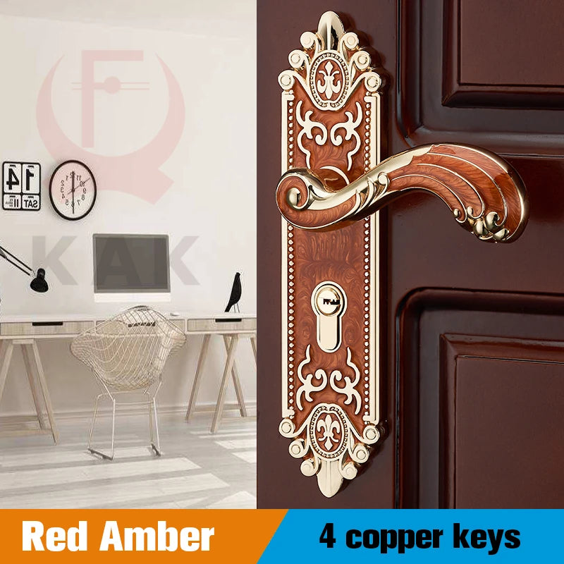 KA European Style Gold Door Locks with Keys Door Handle Ivory White Security Entrance Door Lock Mute Anti-theft Door Hardware