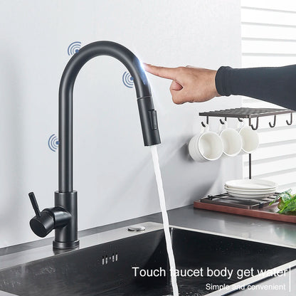 Pull Out Sensor Black Kitchen Faucet Sensitive Touch Control Faucet Mixer For Kitchen Touch Sensor Kitchen Mixer Tap