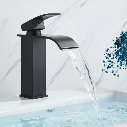 Black Waterfall Bathroom Faucet Basin Vanity Vessel Sinks Mixer Tap Cold And Hot Water Tap Single Hole Bath Sink Faucets Crane