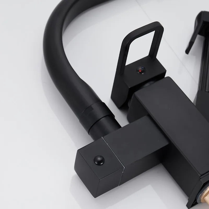 kitchen Sink Faucet Black Deck Mounted Flexible Pull Out Mixer Tap Hot Cold Kitchen Faucet Spring Spout Chrome Silver Faucet