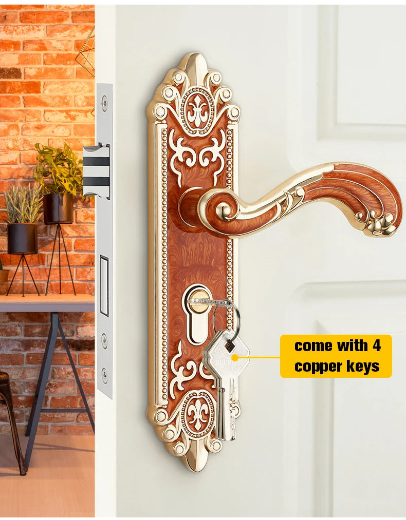 KA European Style Gold Door Locks with Keys Door Handle Ivory White Security Entrance Door Lock Mute Anti-theft Door Hardware