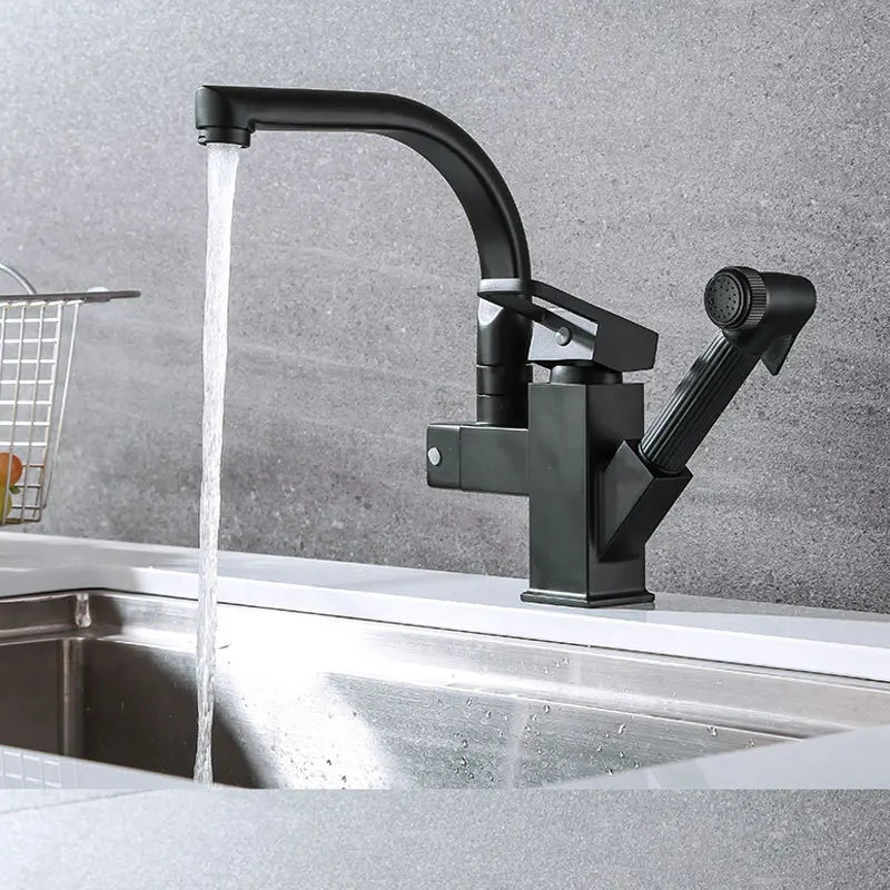 kitchen Sink Faucet Black Deck Mounted Flexible Pull Out Mixer Tap Hot Cold Kitchen Faucet Spring Spout Chrome Silver Faucet