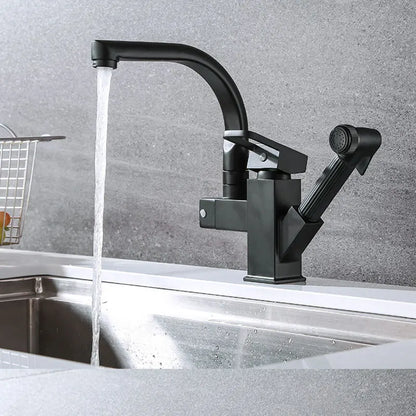 kitchen Sink Faucet Black Deck Mounted Flexible Pull Out Mixer Tap Hot Cold Kitchen Faucet Spring Spout Chrome Silver Faucet