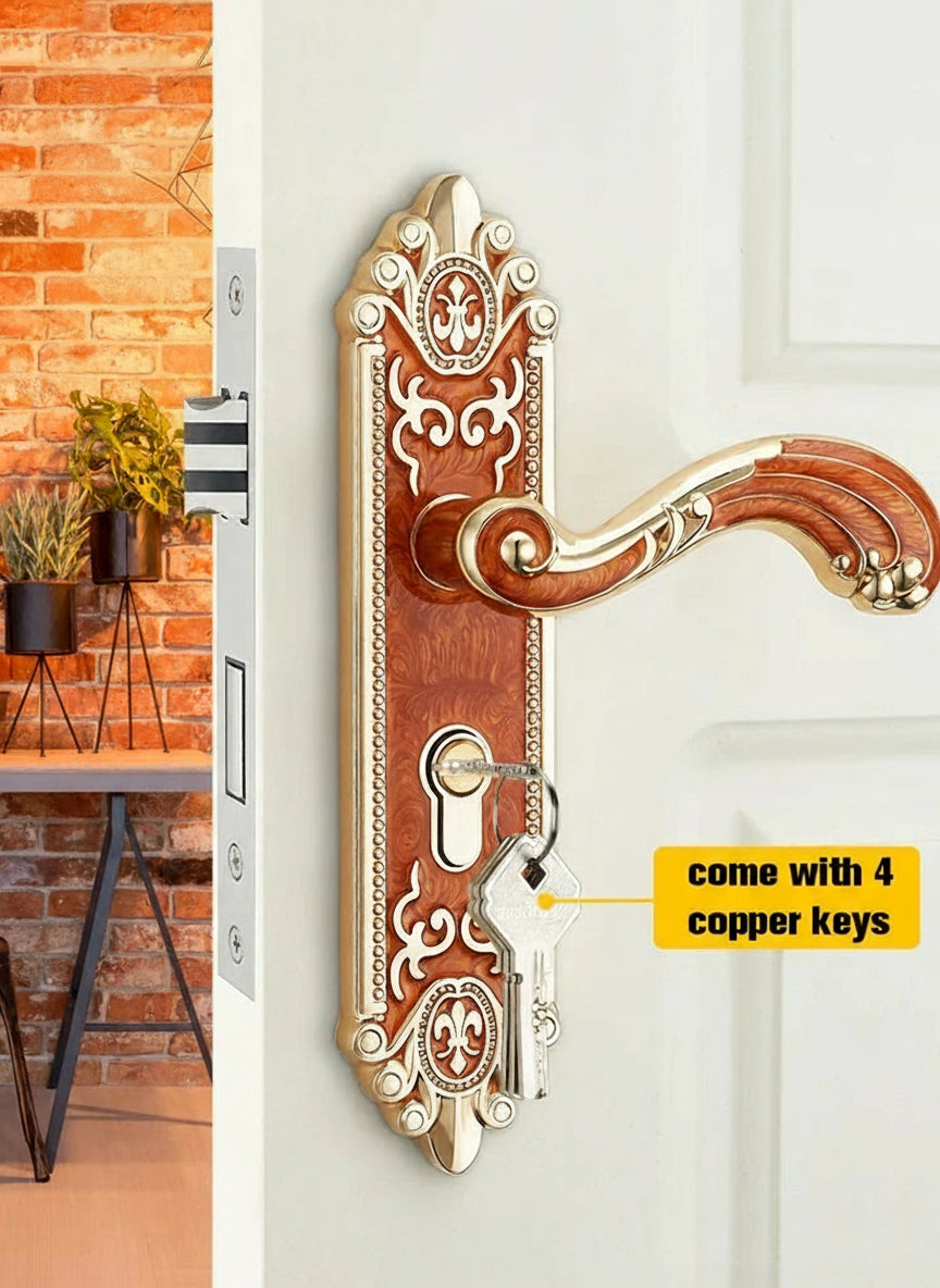 KA European Style Gold Door Locks with Keys Door Handle Ivory White Security Entrance Door Lock Mute Anti-theft Door Hardware