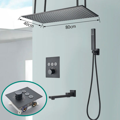 Rozin Matte Black Thermostatic Shower Faucet Concealed Install Bathroom Faucets Ceiling Rainfall Big Size Head Shower Mixer Tap