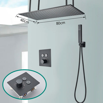 Rozin Matte Black Thermostatic Shower Faucet Concealed Install Bathroom Faucets Ceiling Rainfall Big Size Head Shower Mixer Tap
