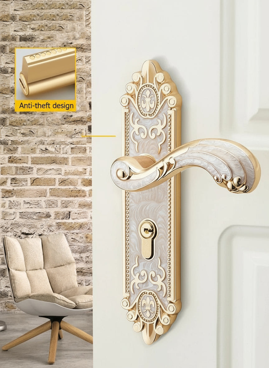 KA European Style Gold Door Locks with Keys Door Handle Ivory White Security Entrance Door Lock Mute Anti-theft Door Hardware