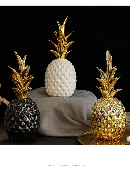 Nordic Light Luxury Ceramic Pineapple Golden Creative Home Living Room Porch Model Room Soft Decoration Wedding Gift
