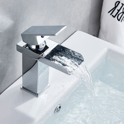 Black Waterfall Bathroom Faucet Basin Vanity Vessel Sinks Mixer Tap Cold And Hot Water Tap Single Hole Bath Sink Faucets Crane