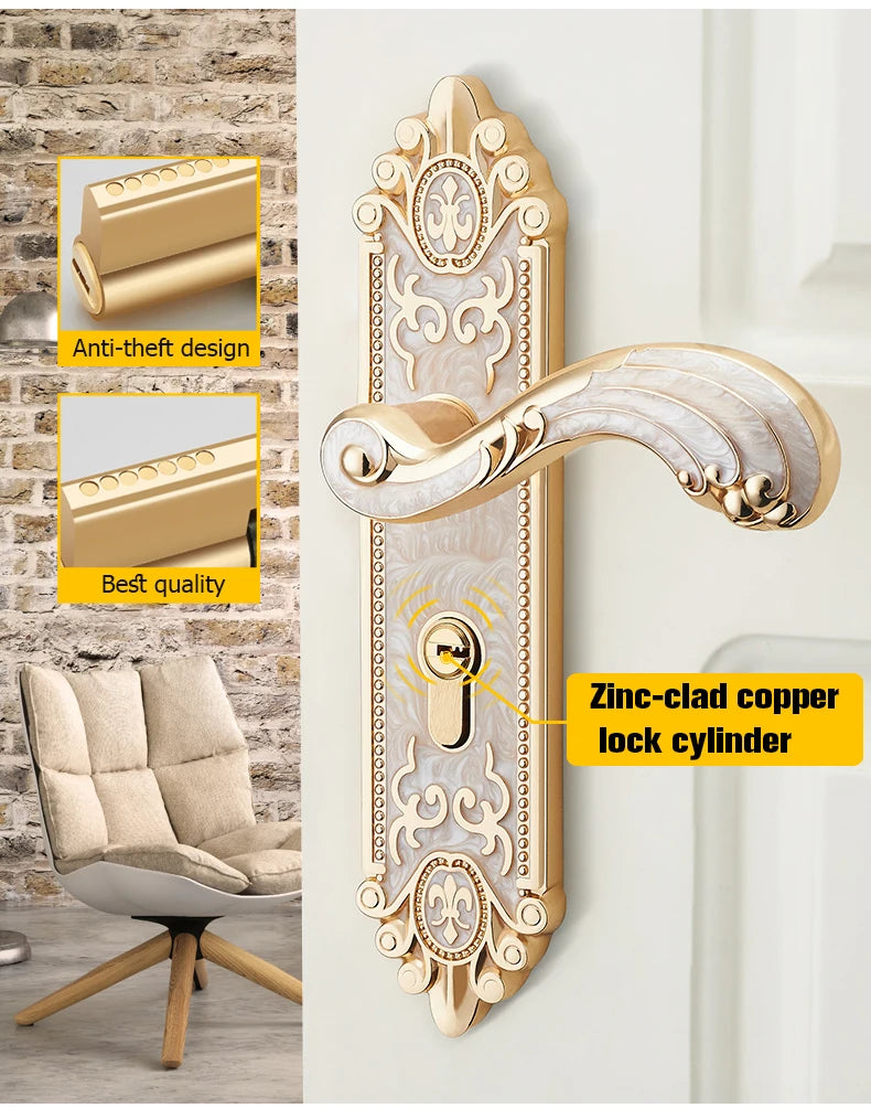 KA European Style Gold Door Locks with Keys Door Handle Ivory White Security Entrance Door Lock Mute Anti-theft Door Hardware