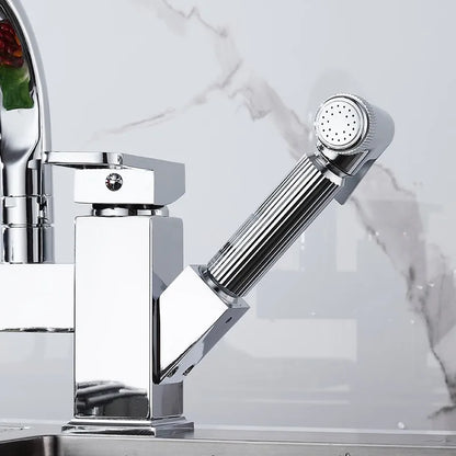 kitchen Sink Faucet Black Deck Mounted Flexible Pull Out Mixer Tap Hot Cold Kitchen Faucet Spring Spout Chrome Silver Faucet