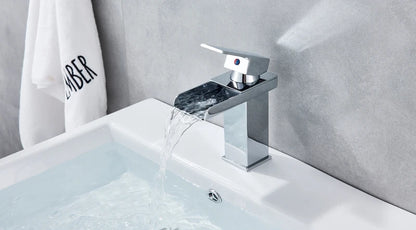Black Waterfall Bathroom Faucet Basin Vanity Vessel Sinks Mixer Tap Cold And Hot Water Tap Single Hole Bath Sink Faucets Crane