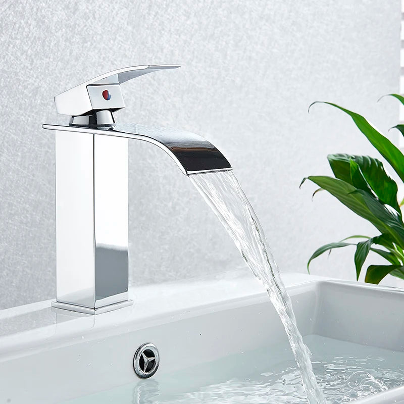 Black Waterfall Bathroom Faucet Basin Vanity Vessel Sinks Mixer Tap Cold And Hot Water Tap Single Hole Bath Sink Faucets Crane