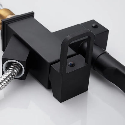 kitchen Sink Faucet Black Deck Mounted Flexible Pull Out Mixer Tap Hot Cold Kitchen Faucet Spring Spout Chrome Silver Faucet