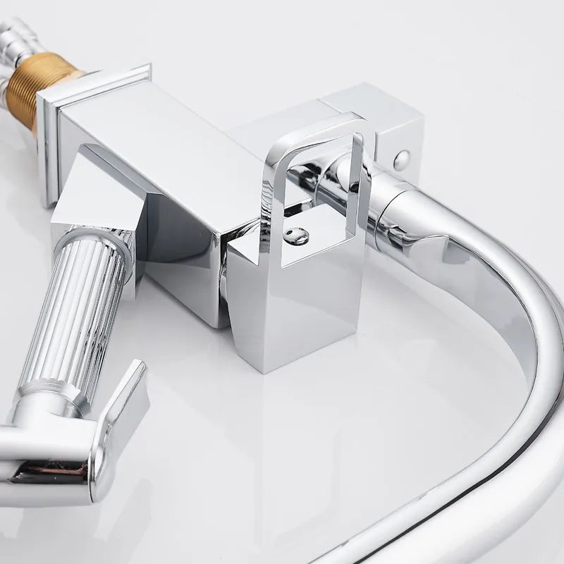 kitchen Sink Faucet Black Deck Mounted Flexible Pull Out Mixer Tap Hot Cold Kitchen Faucet Spring Spout Chrome Silver Faucet