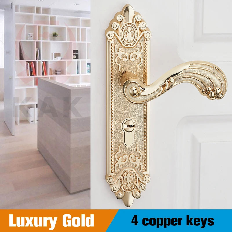 KA European Style Gold Door Locks with Keys Door Handle Ivory White Security Entrance Door Lock Mute Anti-theft Door Hardware