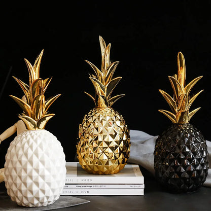 Nordic Light Luxury Ceramic Pineapple Golden Creative Home Living Room Porch Model Room Soft Decoration Wedding Gift