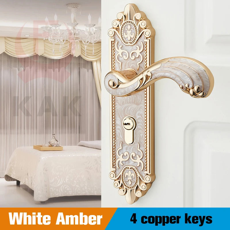 KA European Style Gold Door Locks with Keys Door Handle Ivory White Security Entrance Door Lock Mute Anti-theft Door Hardware