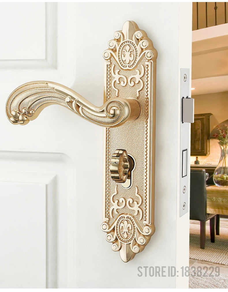 KA European Style Gold Door Locks with Keys Door Handle Ivory White Security Entrance Door Lock Mute Anti-theft Door Hardware