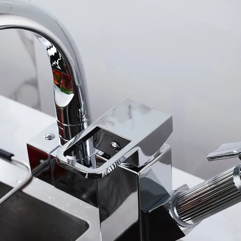 kitchen Sink Faucet Black Deck Mounted Flexible Pull Out Mixer Tap Hot Cold Kitchen Faucet Spring Spout Chrome Silver Faucet