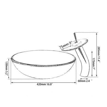 ZAPPO Tempered Glass Bathroom Vessel Sink with Waterfall Black Faucet Tap Bathroom Oval Blue Vessel Sinks Above Counter Basin