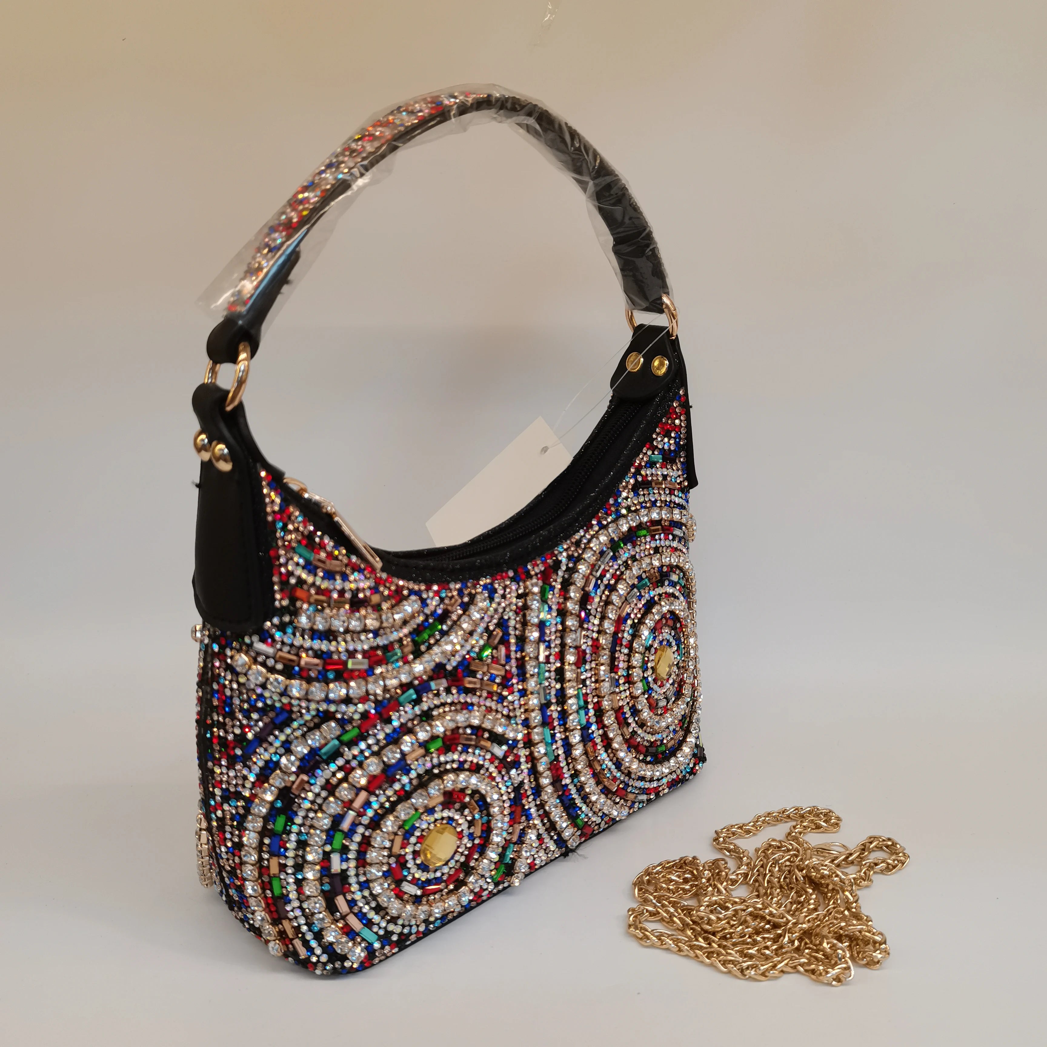 Hot Popular Women Rhinestone Evening Bag New Fashion Handbag Clutch Embellished Long Chain Bag Casual Bag F5-405-1