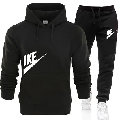New hooded sports hoodie + 2 sets of sweatpants, fashion printed autumn and winter men&