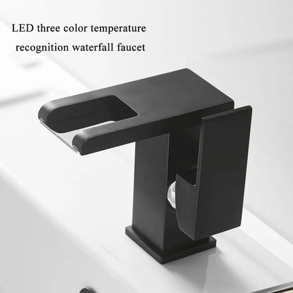 Luxury LED Black Basin Faucet Tall And Short Tap Bathroom Single Handle Cold and Hot Water Flow Produces Electricity