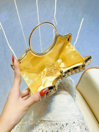 Luxurious Design Sparkling Banquet Clutch Bag Fashion Pearl inlay Wedding Handbag Lady Chain Shoulder Bag New Clutch Purse