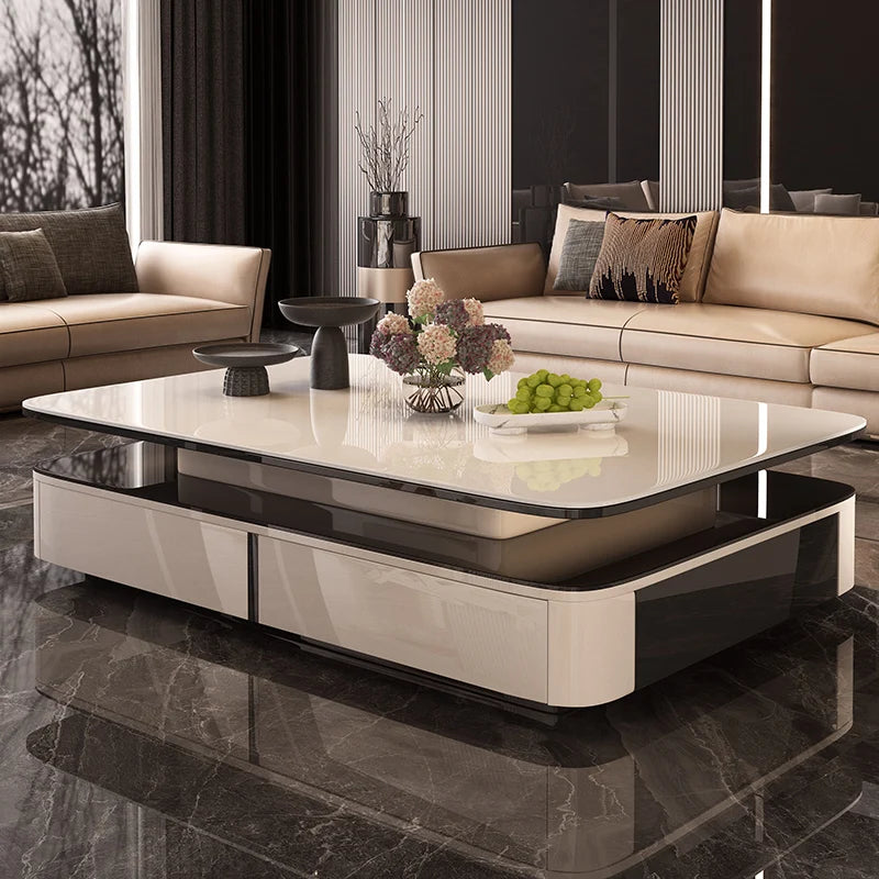 Modern Minimalist Home Slate Microcrystalline Stone Black Glass Table 1.5 Extended
