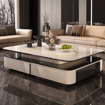 Modern Minimalist Home Slate Microcrystalline Stone Black Glass Table 1.5 Extended