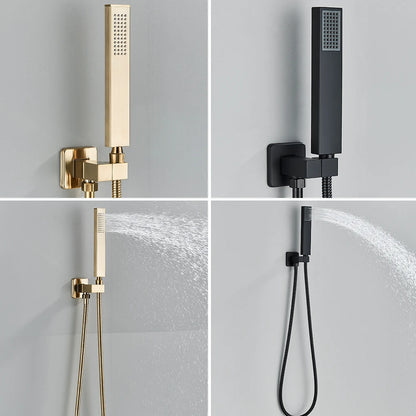 Black Thermostatic Bathroom Shower Faucet Set Remote LED Rainfall Head Faucets Crane 3 Way Concealed Embedded Hot Cold Mixer Tap