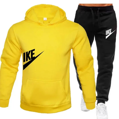New hooded sports hoodie + 2 sets of sweatpants, fashion printed autumn and winter men&